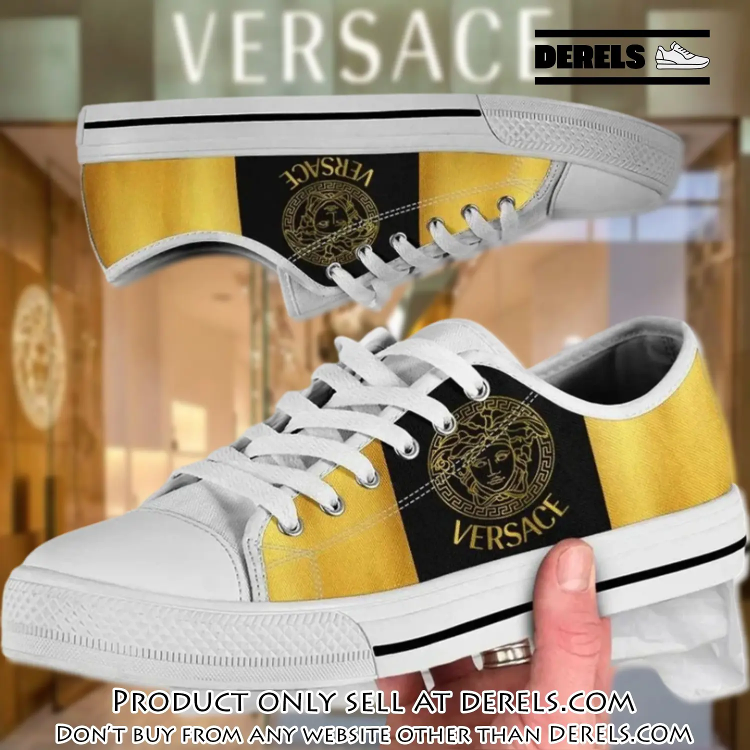 Versace medusa black yellow low top canvas shoes luxury brand gifts for men women dr2034169